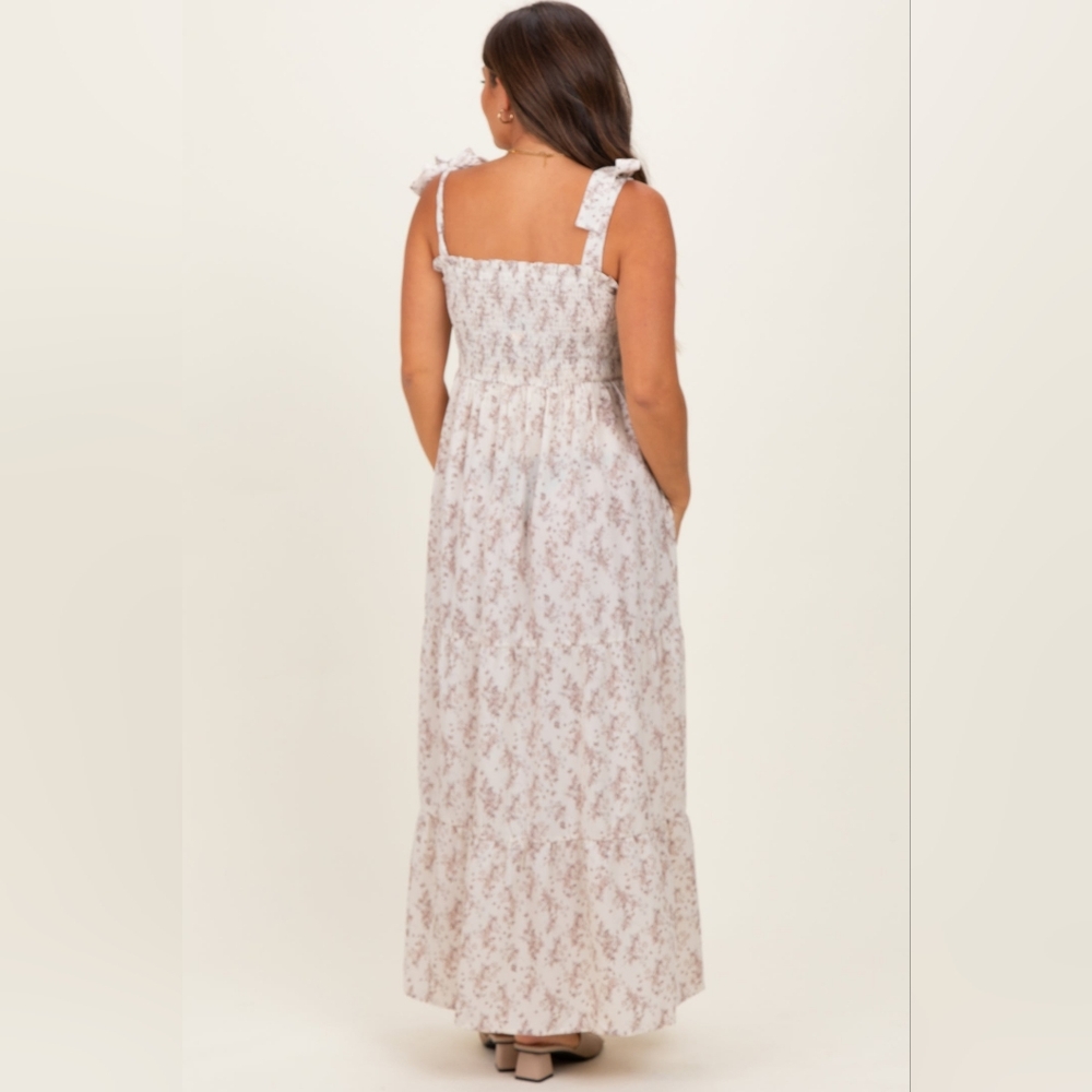 Pinkblush Maternity Dress NWT Shoulder Tie Maxi Ivory Floral - Picture 4 of 5